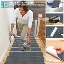 7/15pcs 19*45cm Rectangular Non-Slip Stair Treads, Plain, Self-Adhesive Anti-Slip Stair Mats, Suitable For Wooden Steps - 22x70cm Indoor Peel And Stick Carpet, Durable Stair Pads, Suitable For Elderly, Pets And Families, Relieve Foot Pressure - Multicolor - View 5