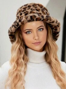 1pc Stylish Leopard Print Knit Fisherman Beanie Hat, Autumn Winter Halloween - Brown Leopard Print - View 1