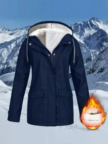 Chamarra Para Mujer Abrigo De Felpa Con Capucha Invierno,Abrigos Mujer,Chamarras Para Mujer,Abrigo Dama,Chaqueta con capucha - Azul Marino - Ver 4