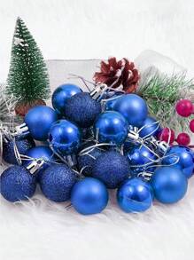 48 Pcs Mini Christmas Ball Baubles 1.2 Inch Shiny Matte & Glitter Shatterproof Plastic Hanging Balls Pendant Ornaments For Xmas Tree Holiday Decoration - Blue - View 2