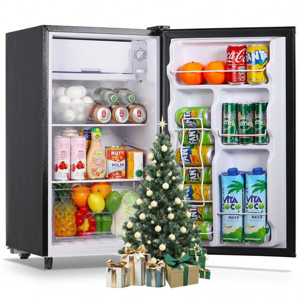Tacool Mini Fridge 3.2 Cu.Ft Compact Refrigerator 5 Level Temp Adjustable Single Door Fridge Removable Glass Shelves Black