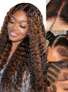 Eulisi Tóc giả ren phía trước màu 1B/30, tóc thật, kiểu sóng sâu 13x4, kiểu ombre, đã tỉa sẵn tóc con, mật độ 150, tóc giả nhuộm màu dành cho nữ. - S1/30 - Xem 3