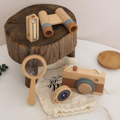 儿童探索玩具套装，包含双筒望远镜、相机、放大镜，户外探索智能道具，适合角色扮演，亲子互动玩具，探索自然，生日礼物套装