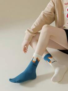 1/3/4/5/10 Pairs Women's Asymmetric Crew Socks, Fashionable Retro Ins Style Socks, Regular Thickness For Everyday Casual Wear, All Season - Multicolor - View 6