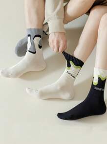 1/3/4/5/10 Pairs Women's Asymmetric Crew Socks, Fashionable Retro Ins Style Socks, Regular Thickness For Everyday Casual Wear, All Season - Multicolor - View 4