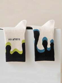 1/3/4/5/10 Pairs Women's Asymmetric Crew Socks, Fashionable Retro Ins Style Socks, Regular Thickness For Everyday Casual Wear, All Season - Multicolor - View 10