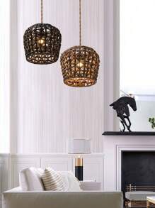 1 pièce Luminaire à suspension moderne de style bohème en corde tressée naturelle, abat-jour en rotin, abat-jour en osier, convient pour la cuisine, le restaurant et le hall d'entrée, ainsi que les lustres, lampes de table et lampadaires (sans fils). Meilleurs cadeaux - Multicolore - Voir 4