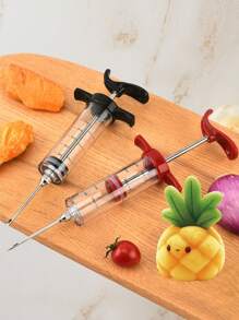 1pc Meat Injector With Needle - For Barbecue And Kitchen Cooking, Includes Durable Plastic Seasoning Injector, Rustproof, No Charging