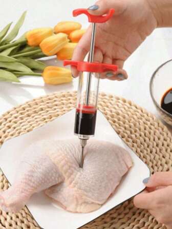1pc Meat Injector With Needle - For Barbecue And Kitchen Cooking, Includes Durable Plastic Seasoning Injector, Rustproof, No Charging