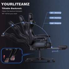 Gaming Chair Leather PU Office Chair Recliner Swivel Seat With Footrest - 紫色 - 查看 7