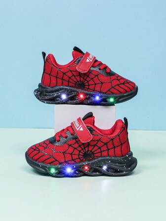 Fashion Spider LED Lighting Breathable Mesh Sports Shoes, Suitable For Boys And Girls - Casual, Shock-Absorbing, All-Season Non-Slip Outdoor Running And Walking Sneakers
