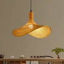 Lámpara colgante de bambú tejido a mano E27/220V, accesorio de iluminación retro de mimbre para hoteles rurales (bombilla no incluida) - araña - Ver 1