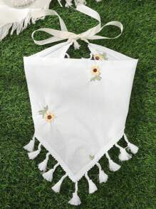 1pc Fashionable Floral Print Tassel Tie Triangle Scarf (Flower Position Random) - Multicolor - View 15