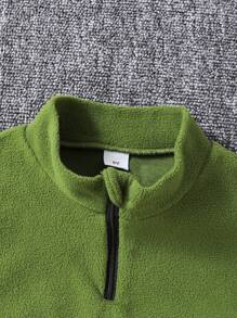 Tween Girl Letter Embroidery Zipper Front Drawstring Hem Top With Contrast Color Leggings Set - Green - View 3