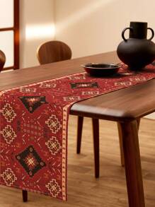 1 Pc Bohemian Vintage Floral Print Linen Table Runner, Suitable For Festivals, Parties, Birthdays, Dinners, Kitchen & Dining Table Decor, Shoe Cabinet & Storage Cover, Versatile Home Decor, All Seasons