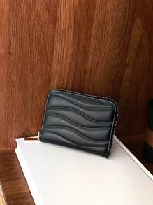 1pc Short Wavy Pattern Wallet Card Holder Portable Fashion Short Wallet Suitable For Women's Daily Use Dating Gift,Men's Wallet - Black - View 2