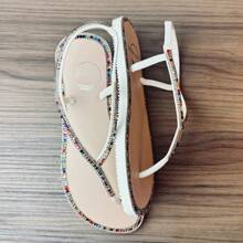 Women's Luxury Rhinestone Flat Sandal Art Griffe Paris Christmas New Year's Eve - BCO/象牙色 - 查看 3
