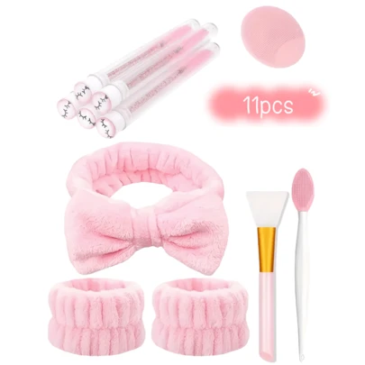 11-Piece Facial Care Set: Deep Cleansing, Spa Masks And More - Portable Skincare Set With Soft Plush Headband, Silicone And Lip Exfoliating Brush - Perfect Gift For Women