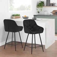 CLIPOP Bar Stools Set Of 2, Velvet Thick Padded Kitchen Breakfast Bar Chairs With Armrest And Footrest, High Back Breakfast Bar Stools For Home Kitchen Island Counter - Black - View 1