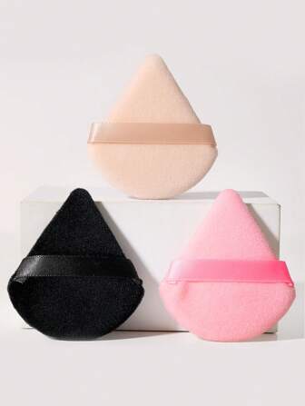 1/3 件装天鹅绒粉扑、三角形化妆海绵粉扑、扇形粉饼、手指气垫化妆工具，适合所有皮肤类型