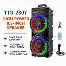 Portable Wireless Dual 8-Inch Speakers With Running Lights, Aperture With Microphone, High-Power Speaker, Outdoor Square Dance Karaoke Subwoofer, Outdoor Wireless Speaker, RGB Party Lighting, USB SD Card Reader, Remote Control - Perfect For Parties, DJs, Weddings, Conferences, Home Outdoor Sports - 升級版+麥克風 - 查看 2