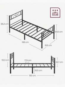 VASAGLE Marco de Cama, Estructura de Cama de Metal, para Colchón de 190 x 90 cm, Cama de Invitados, Montaje Sencillo, para Habitaciones Pequeñas, Negro Tinta