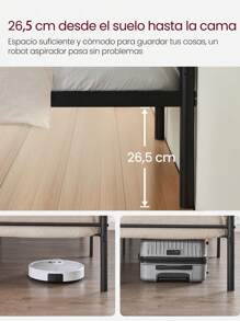 VASAGLE Marco de Cama, Estructura de Cama de Metal, para Colchón de 190 x 90 cm, Cama de Invitados, Montaje Sencillo, para Habitaciones Pequeñas, Negro Tinta
