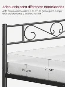 VASAGLE Marco de Cama, Estructura de Cama de Metal, para Colchón de 190 x 90 cm, Cama de Invitados, Montaje Sencillo, para Habitaciones Pequeñas, Negro Tinta
