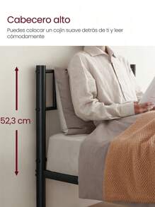 VASAGLE Marco de Cama, Estructura de Cama de Metal, para Colchón de 190 x 90 cm, Cama de Invitados, Montaje Sencillo, para Habitaciones Pequeñas, Negro Tinta
