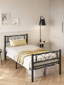 VASAGLE Marco de Cama, Estructura de Cama de Metal, para Colchón de 190 x 90 cm, Cama de Invitados, Montaje Sencillo, para Habitaciones Pequeñas, Negro Tinta