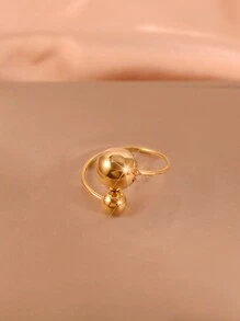 1 件不锈钢创意圆球形个性化时尚开口戒指，适合女士 - 金黃色 - 查看 3