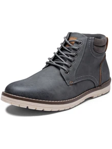 VOSTEY SHOESMORE Men's PU Leather Boots Hiking Boots Casual Grey Boots Water-Resistant Chukka Boot For Men - BMY673-grey - 查看 3