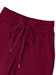 Shirred Pocket Design Crop Hoodie & High Waist Cuffed Sweatpants Set