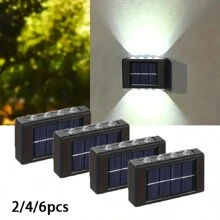 2/4/6 件 8LED 太阳能户外花园灯，IP44 双面太阳能栅栏灯，适用于家庭庭院、露台、车道 - 白光 - 查看 1