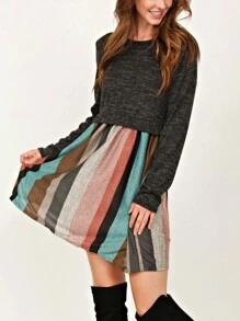 Boho Retro 90s Stripe Plaid Olive Mustard Red Gingham Red Blue Yellow Square Neck Sleeveless Ruffle Dress - 粉色 - 查看 3