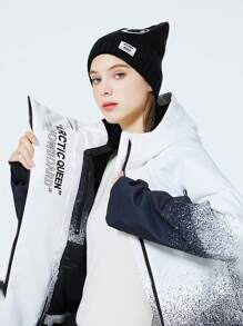 1 قطعة جاكيت تزلج مع كابوت للنساء، دافئة، مقاومة للرياح، مقاومة للماء، متينة، قابلة للتنفس، مرنة، مناسبة لتجهيزات التزلج على لوح واحد/لوحين، ملابس نشاط للنساء والرجال (باستثناء الاكسسوارات) - أبيض وأسود - مشاهدة 4