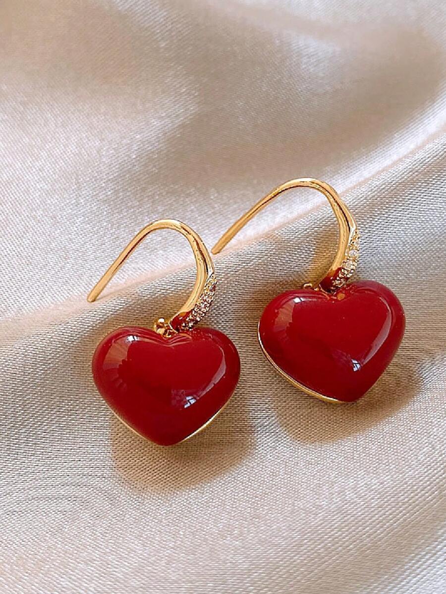 1 cặp bông tai mặt trái tim đỏ Encore nhỏ gọn dùng hàng ngày đa năng, thích hợp làm trang sức đeo hàng ngày cho phụ nữ, quà tặng Giáng sinh, quà tặng ngày lễ - Đỏ - Xem 1