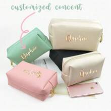 1pc Personalized Gold Foil Large Capacity Makeup Bag, Travel Cosmetic Organizer Pouch, Women's Makeup Brush Holder, Made Of Faux Leather, Soft, Comfortable And Waterproof, Can Hold Lipstick, Lotion, Facial Cleanser, Makeup Remover, Foundation, Concealer, Eyeshadow And Powder, Also Can Be Used As Travel Makeup Bag, Home Makeup Storage Organizer, A Great Valentine's Day Gift For Mother, Female Friends, Girlfriends - White - View 2