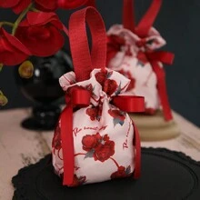 1pc Per Pack Flower Non Woven Gift Packaging Bag High Quality Silk Satin Drawstring Bags Suitable For Wedding Valentine's Day Party Birthday Decoration