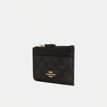 Coach Slim Rfid Blocking Credit ID Card Holder With Clear ID Window Leather Front Pocket Wallet For Women Zip Mini Credit Card Case Wallet With Keychain