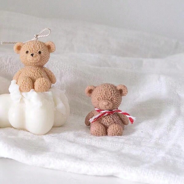 Molde de silicona DIY 3D de oso de peluche lindo para hacer velas, moldeado decorativo de yeso, resina y kit de moldeo de resina epoxi