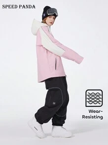 SPEED PANDA 一件式户外探险夹克，休闲防水防风夹克，滑雪板和单板滑雪夹克，男女通用服装，男士和女士运动服（不含配饰）滑雪套装 粉色 冬季运动 - 粉色 - 查看 3