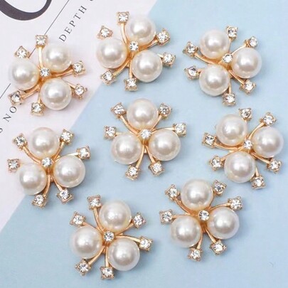 20 piezas Centros de flor con 3 perlas chapados en oro, accesorios de ropa con centro de flor brillante con 3 perlas, accesorios para el cabello estilo vintage