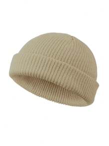 Cappello beanie di da uomo, stile hip hop di strada, in tinta unita, berretto lavorato a maglia caldo, senza visiera, adatto per l'all'aperto invernale, come passeggiare, andare in bicicletta, viaggiare e uso quotidiano