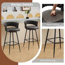 Bar Stool Set Of 2 Kitchen Stools With Woven Backrest And Footrest, Swivel Bar Stool PU Synthetic Leather Seat Height 79 Cm, For The Kitchen, Dining Room, Home Bar - Black - View 4