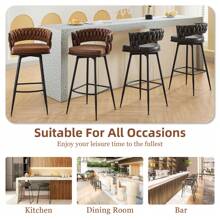 Bar Stool Set Of 2 Kitchen Stools With Woven Backrest And Footrest, Swivel Bar Stool PU Synthetic Leather Seat Height 79 Cm, For The Kitchen, Dining Room, Home Bar - Black - View 5