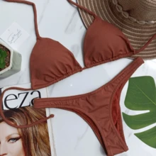 Triangle Bikini With Padded Cups And Thong Panties - Amarillo - Ver 1