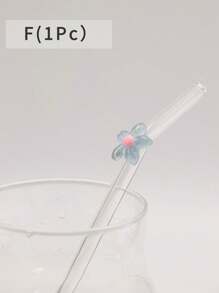 1 件卡通彩色花朵设计玻璃吸管，耐热弯曲玻璃吸管，适用于鸡尾酒、冰沙、奶茶、果汁、咖啡、派对用品、可重复使用的学校用品、海滩度假、夏季派对、圣诞节、情人节、 - 款式1 - 查看 14