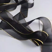 1pc Gold Edged Organza Ribbon,Transparent Satin Ribbon For DIY Gift Box Packaging,Decorative Bowknot ,Clothes Accessories