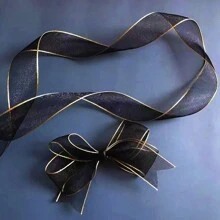 1pc Gold Edged Organza Ribbon,Transparent Satin Ribbon For DIY Gift Box Packaging,Decorative Bowknot ,Clothes Accessories